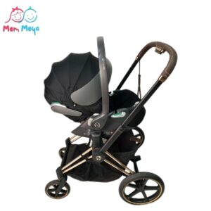 Cybex Priam stroller with a compatible Cybex Cloud T infant car seat attached, forming a travel system
